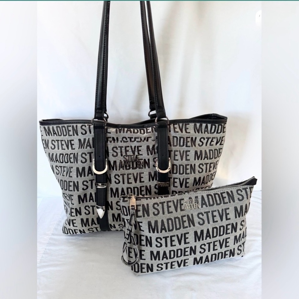 SteveMadden Blivia  Black and Gray Tote Bag 2-piece set